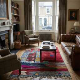 Handmade Moroccan Rug - Colorful Abstract Landscape Wool Carpet Boho Area - thumbnail 3