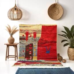 Handmade Moroccan Rug - Colorful Abstract Landscape Wool Carpet Boho Area - thumbnail 2