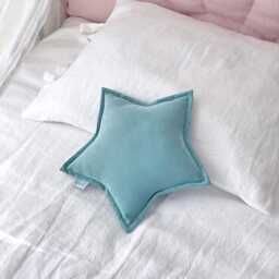 Aqua Blue Velvet Star Pillow, Cushion - thumbnail 2