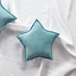 Aqua Blue Velvet Star Cushion - Green Soft Decorative Pillow, Celestial Kids Room Decor - thumbnail 2