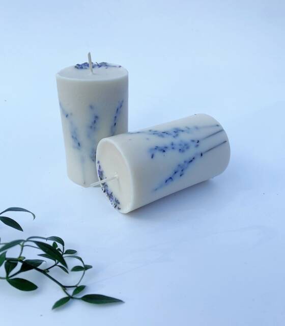 Large Pillar Candle, Lavender Candle, Lavender Scented, Candle Gift, Gift Ideas For Her, Dried Flower Candles, Relaxation Gifts - image 1