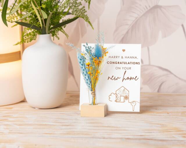 New Home Gifts, Congratulations On Your Card, Happy 1st Dried Flower Bouquet Wood Vase, Friends House, Just Because - image 1