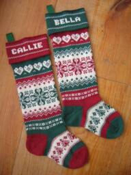 A Personalized Christmas Stocking, Woven Hearts, Red Or Green Cuff Color