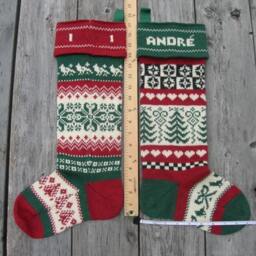 A Personalized Christmas Stocking, Woven Hearts, Red Or Green Cuff Color - thumbnail 3