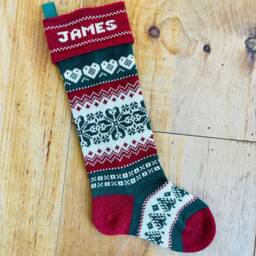 A Personalized Christmas Stocking, Woven Hearts, Red Or Green Cuff Color - thumbnail 4