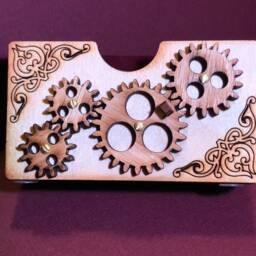 Wood Desktop Business Card Holder With Moving Spinner Gears For The Technical, Engineers, Mechanics & Scientists - thumbnail 3