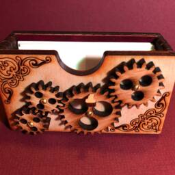Wood Desktop Business Card Holder With Moving Spinner Gears For The Technical, Engineers, Mechanics & Scientists - thumbnail 4