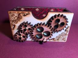 Wood Desktop Business Card Holder With Moving Spinner Gears For The Technical, Engineers, Mechanics & Scientists - thumbnail 1
