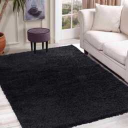 Modern Living Room Plain Shaggy Area Rugs Black - thumbnail 2