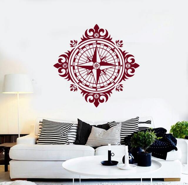Wall Vinyl Decal Compass Ornament Nautical Marine Science Traveling Abstract Modern Beach Home Decor - #1120Di - image 1