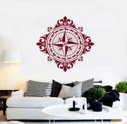 Wall Vinyl Decal Compass Ornament Nautical Marine Science Traveling Abstract Modern Beach Home Decor - #1120Di - thumbnail 1