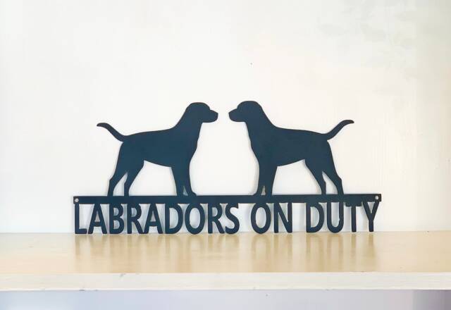 Labradors On Duty - Lab Guard Metal Fence/Wall Art Sign - image 1