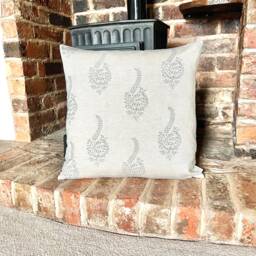1374. Humber Linen Look Duck Egg Block Print Linen Look 100% Cotton Cushion Cover - thumbnail 1