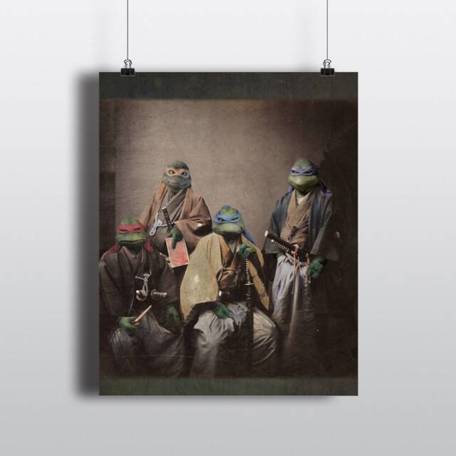 Japanese Art, Tmnt, Geek Groomsmen, Ninja Turtles, Gift For Dad, Nerdy Boyfriend, Geekery Handmade, Dorm Wall Hanging, Superhero Print - image 1