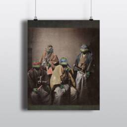 Japanese Art, Tmnt, Geek Groomsmen, Ninja Turtles, Gift For Dad, Nerdy Boyfriend, Geekery Handmade, Dorm Wall Hanging, Superhero Print - thumbnail 1