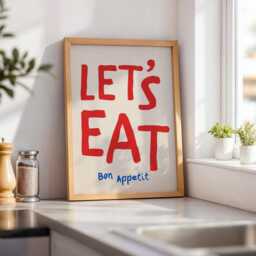 Let's Eat, Bon Appetit Poster, Typography Print, French Quote Kitchen Wall Art, Funky Maximalist Cool Print - thumbnail 3