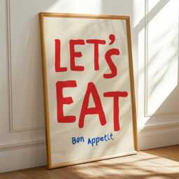 Let's Eat, Bon Appetit Poster, Typography Print, French Quote Kitchen Wall Art, Funky Maximalist Cool Print - thumbnail 2