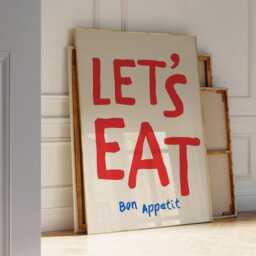 Let's Eat, Bon Appetit Poster, Typography Print, French Quote Kitchen Wall Art, Funky Maximalist Cool Print - thumbnail 1