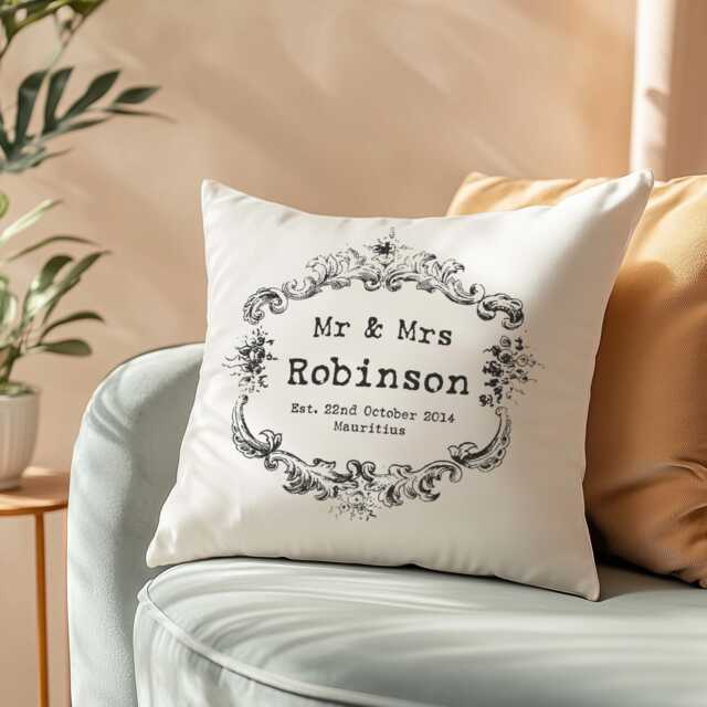 Vintage Style Mr & Mrs Personalised Cushion - Custom Anniversary Gift For Couples - image 1