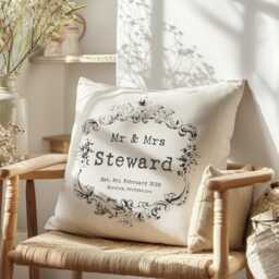 Vintage Style Mr & Mrs Personalised Cushion - Custom Anniversary Gift For Couples - thumbnail 3