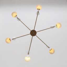 Raw Brass Sputnik Chandelier, Mid-Century Modern Starburst Light - thumbnail 2