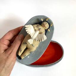 Ceramic Jewelry Box, Pagan Goddesses, Deities & Demigods, Goddess Sculpture, Devil Wit Bird, Holistic Healing, Spiritual Decor - thumbnail 1