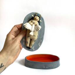 Ceramic Jewelry Box, Pagan Goddesses, Deities & Demigods, Goddess Sculpture, Devil Wit Bird, Holistic Healing, Spiritual Decor - thumbnail 3