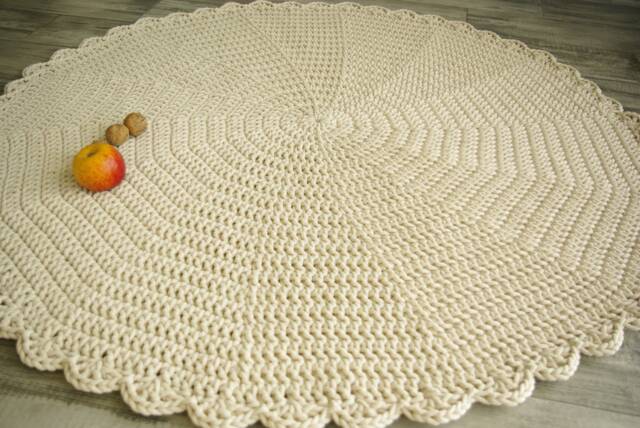 Handmade Cotton Crochet Flower Rug, Chunky Ecru Nursery Carpet - image 1