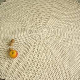 Handmade Cotton Crochet Flower Rug, Chunky Ecru Nursery Carpet - thumbnail 4