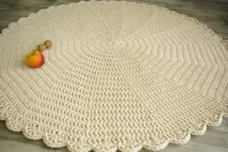 Handmade Cotton Crochet Flower Rug, Chunky Ecru Nursery Carpet - thumbnail 1
