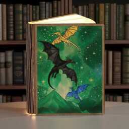 Three Fantasy Dragons Book Lamp, Fourth Wing Wood Reading Dragon Lovers Night Light, Gift - thumbnail 2