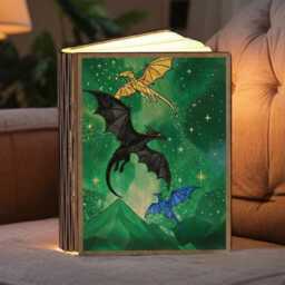 Three Fantasy Dragons Book Lamp, Fourth Wing Wood Reading Dragon Lovers Night Light, Gift - thumbnail 3