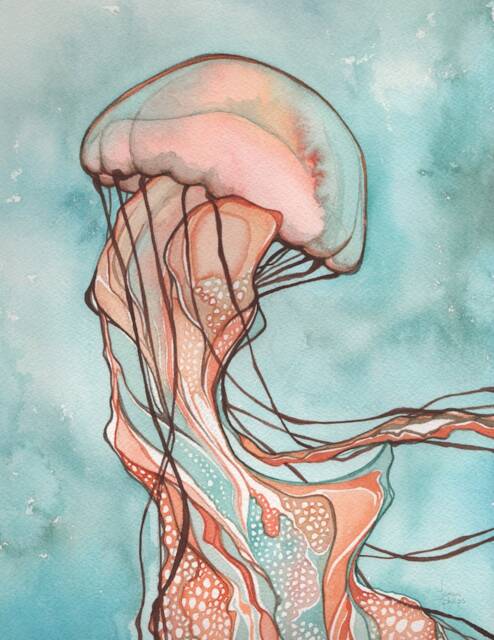 Sea Nettle Jellyfish Print Whimsical Watercolor Artwork - image 1