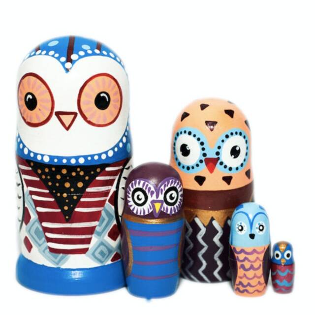 Handmade Owl Nesting Dolls Montessori Wooden Toy Set - image 1