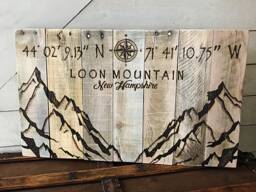 Reclaimed Wood Wall Art, New Hampshire, Personalized Latitude Longitude, Location Sign, Compass Decor, Gps Rustic Mountain Art - thumbnail 1