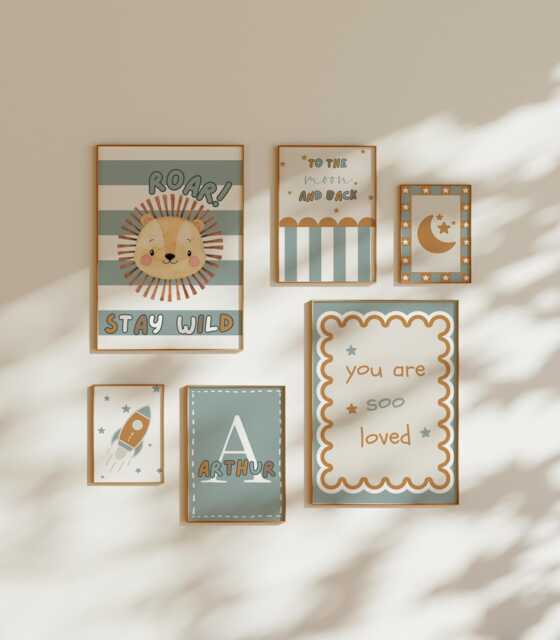 Boys Room Prints, Personalised Set Of 6 Toddler Gift, Playroom Nursery Gallery Wall Posters - image 1