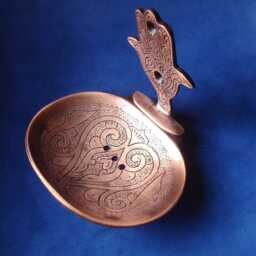 Moroccan Tarnished Copper Antique Style Wall Mounted Soap Dish Holder With Hamsa Hand - thumbnail 3