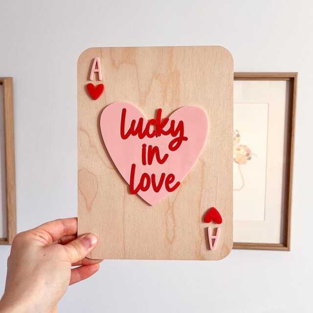 Lucky in Love Sign - Playing Card Style Valentine's Decoration Wall Art Romantic Gift