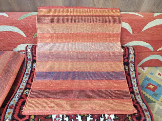 New Colorful Stripes Kilim Rug/ Office Rug, Turkish Chair Design Small Area Shades Of Red Door Mat - image 1