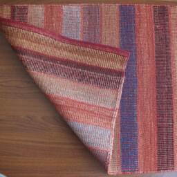 New Colorful Stripes Kilim Rug/ Office Rug, Turkish Chair Design Small Area Shades Of Red Door Mat - thumbnail 4