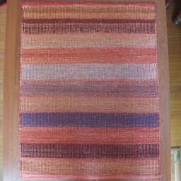New Colorful Stripes Kilim Rug/ Office Rug, Turkish Chair Design Small Area Shades Of Red Door Mat - thumbnail 2