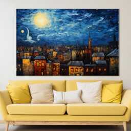 Abstract Bucharest Canvas Print in Van Gogh Starry Night Style, Skyline, Wall Art, Painting, Romania - thumbnail 2