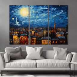 Abstract Bucharest Canvas Print in Van Gogh Starry Night Style, Skyline, Wall Art, Painting, Romania - thumbnail 3