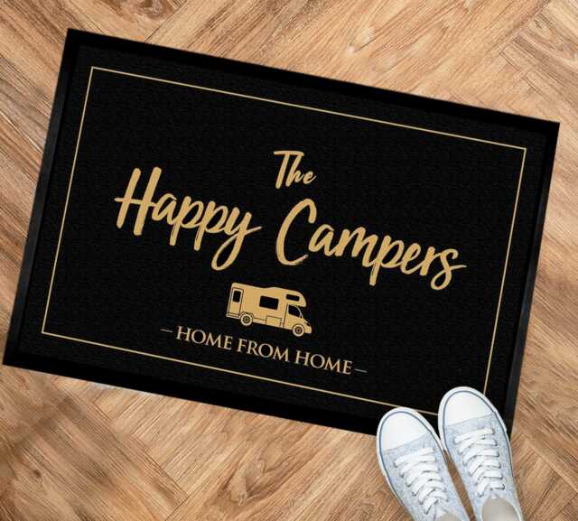 Happy Campers Campervan Doormat Black Motorhome Entrance Mat - 60 X 40cm - image 1