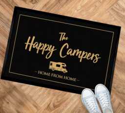 Happy Campers Campervan Doormat Black Motorhome Entrance Mat - 60 X 40cm