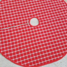 Red Gingham Christmas Tree Skirt Checkered Ornament Decor Nordic Fabric Swedish - thumbnail 3