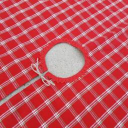 Red Gingham Christmas Tree Skirt Checkered Ornament Decor Nordic Fabric Swedish - thumbnail 2