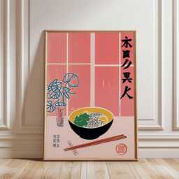 Japanese Ramen Bowl Art Print, Minimalist Asian Kitchen Wall Poster, Modern Food Illustration, Restaurant Decor Print - thumbnail 2