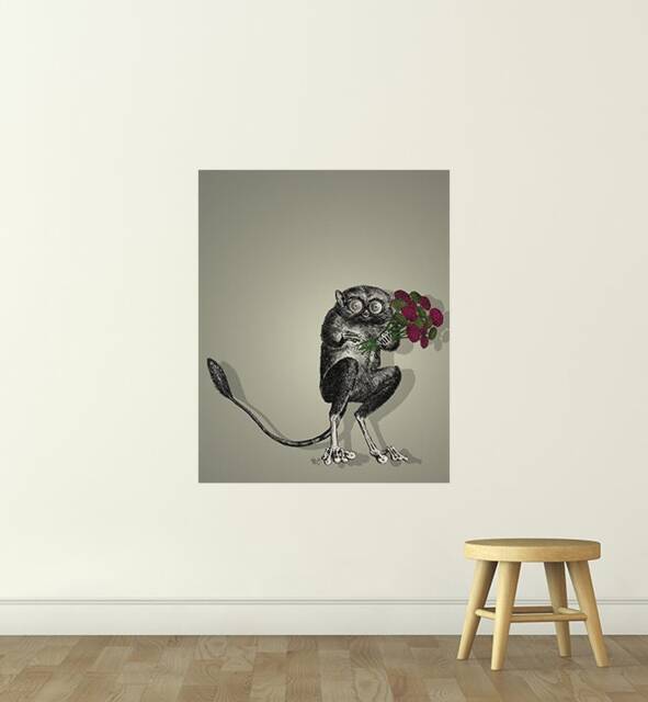 Friendly Freaky Holding Flowers Wall Sticker Decal - Kids Stickers, Animals Childrens Decals, Art, Room