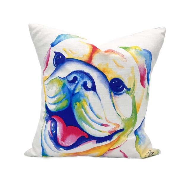 Watercolor Bulldog Pillow -- Mississippi State Bully Msu Pillow Art - 004 - image 1